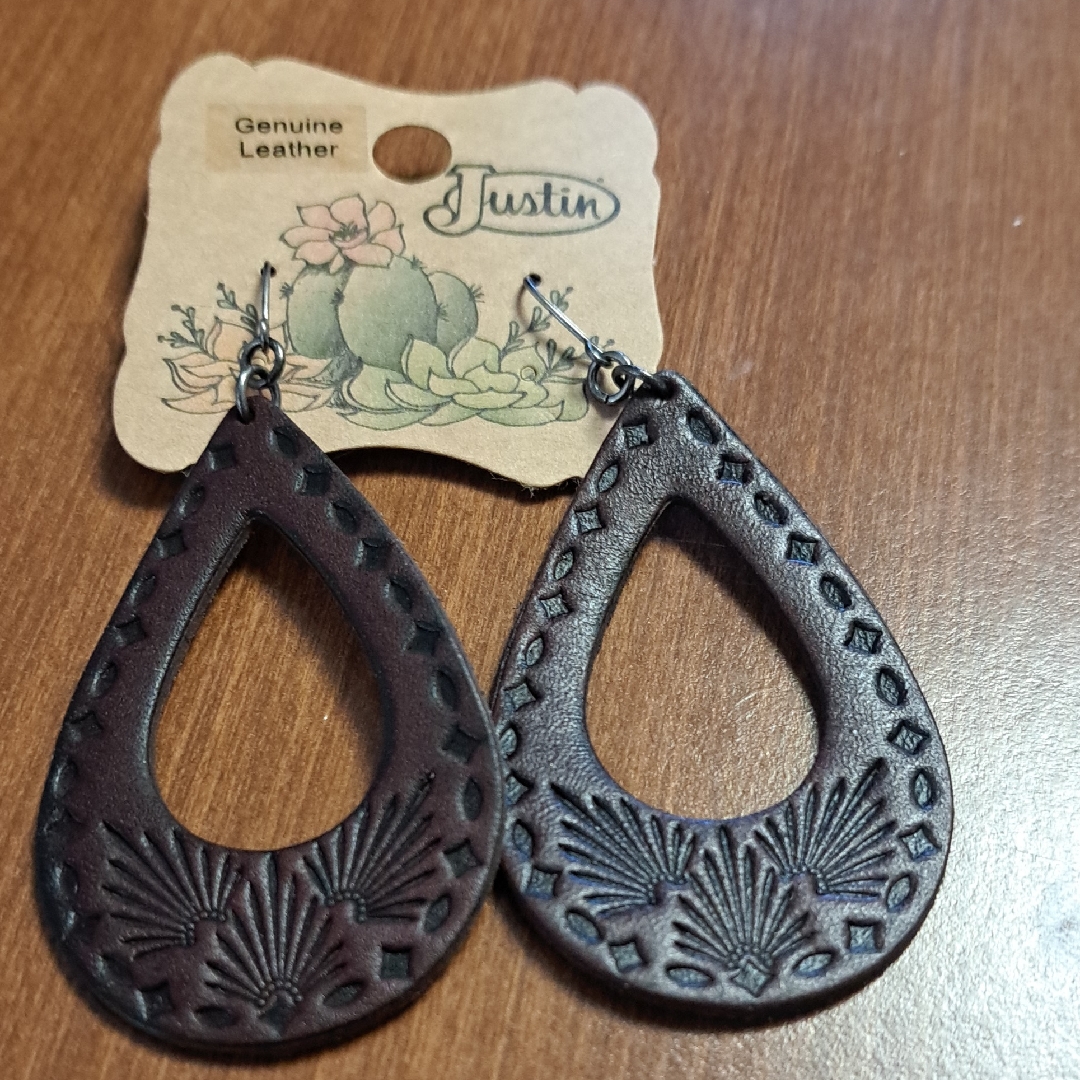 Justin Boots Brown Leather Teardrop Earrings